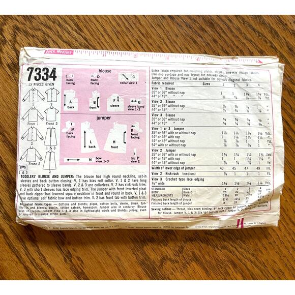 Vintage 1960s Simplicity 7334 Sewing Pattern Size 3 Blouse & Jumper COMPLETE - Picture 2 of 2